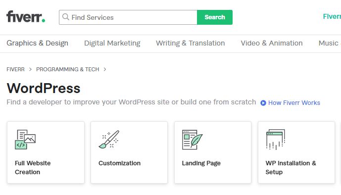 Image showing search bar on Fiverr