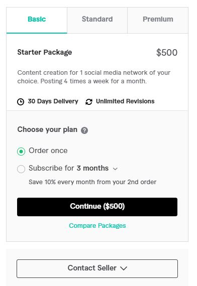 image showing gig packages  on FIverr