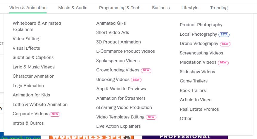 Image showing video editing category on Fiverr